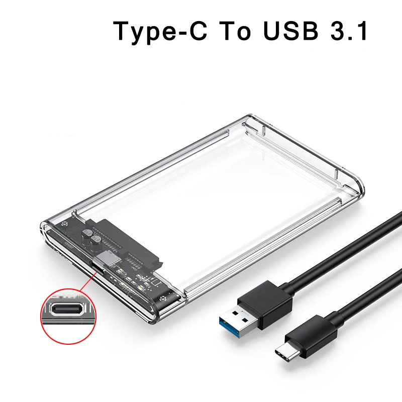 2,5 inch harde schijf behuizing USB 3.0/Type C naar SATA III Heldere externe harde schijf behuizing voor 2,5 inch SATA SSD HDD Ondersteuning UASP
