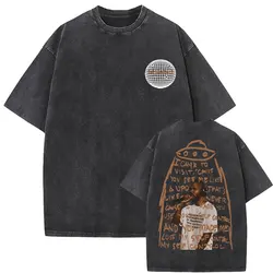 Washed Vintage Rapper Frank Oversized T-shirt Blond Self Control Graphic T Shirt Ocean Hip Hop Fashion Tshirt Men's Short Sleeve