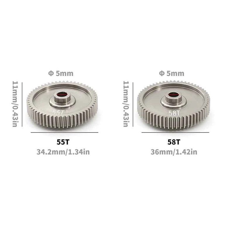 2 buah RC Upgrade mobil kecepatan tinggi Spur Gear 51004 53665 55T 58T untuk TAMIYA TT01 TT-01 1/10 RC suku cadang Upgrade mobil