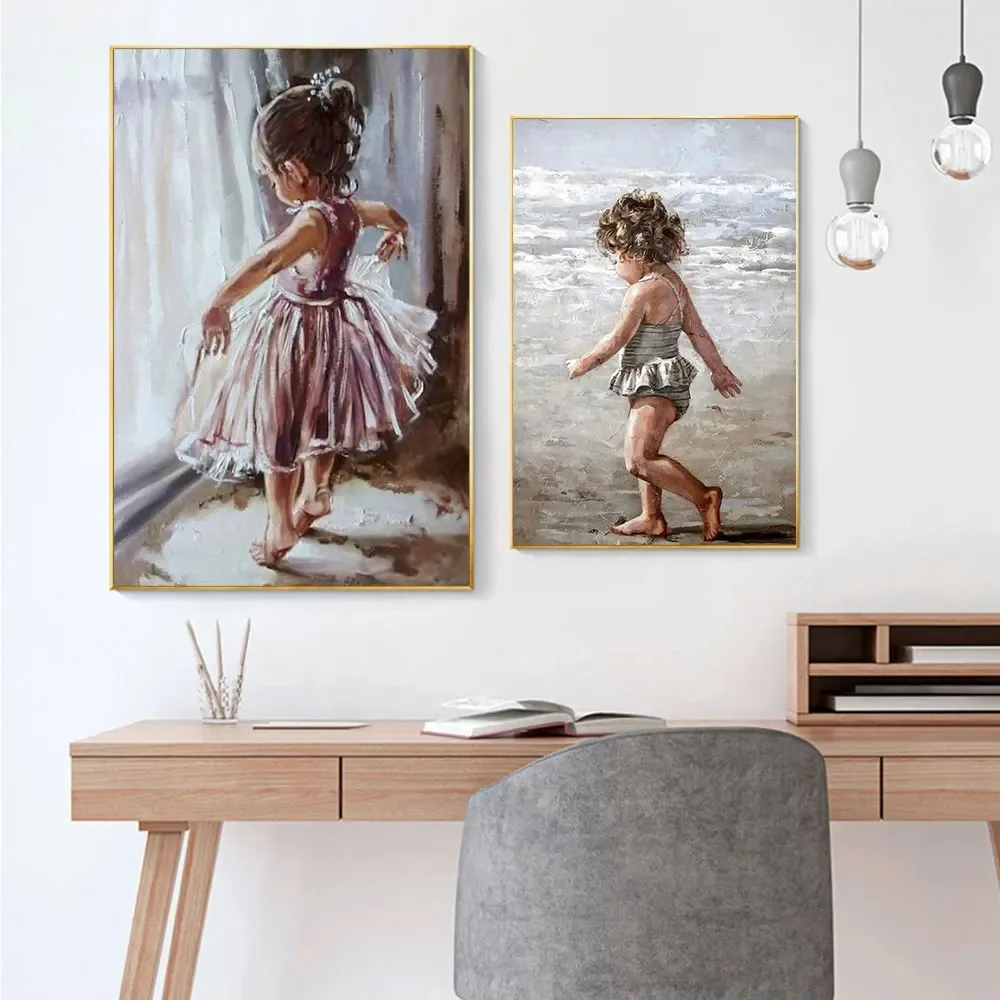 ملصق فتاة ملونة بمشهد شاطئ تجريدي ، لوحة جدارية مطبوعة من قماش الكانفاس ، صور فنية لغرفة المعيشة الحديثة ، هدية لديكور المنزل