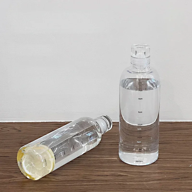 Large Capacity Transparent Plastic Water Bottle Creative Time Marker Portable Anti-drop Outdoor Milk Juice Bottles Simple Gifts