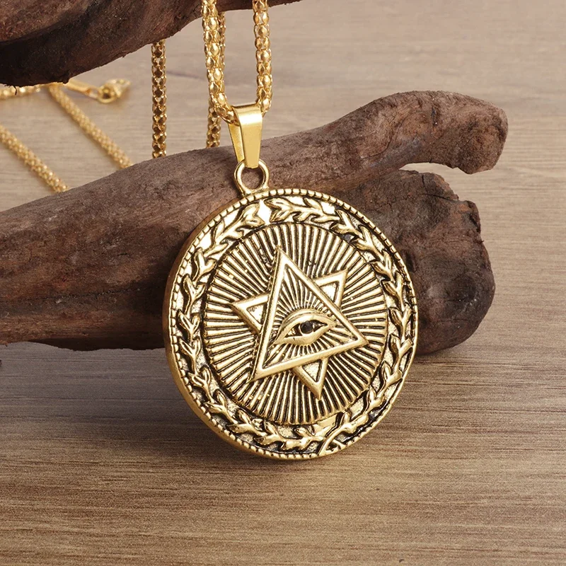 Illuminati All Seeing Eye Amulet Necklace Men\\\'s Fashion Jewelry Punk Hip Hop Gift