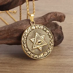 Illuminati All Seeing Eye Amulet Necklace Men\'s Fashion Jewelry Punk Hip Hop Gift