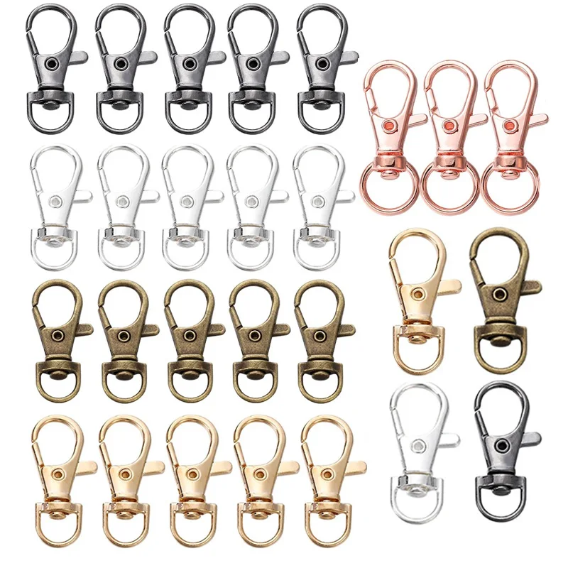 Swivel Lobster Fecho Ganchos, Split Key Ring Conector para Bag Belt, Dog Chains, DIY Jóias Acessórios, 34mm, 10Pcs por lote