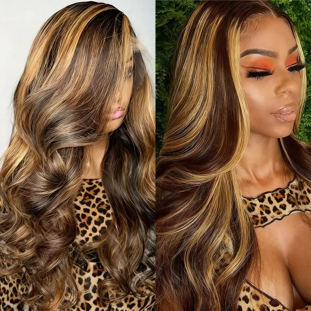 

13x6 Hd Lace Frontal Wig 220 Density Body Wave 13x4 Human Hair Wigs 4/27 Highlight Human Hair Pre Plucked Brazilian Wigs 40 Inch