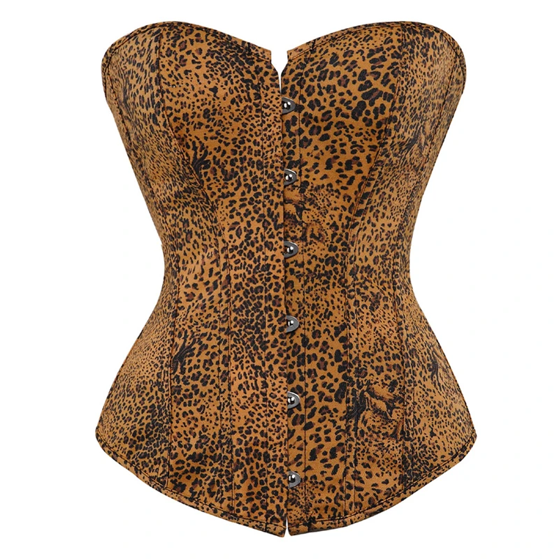 

Sexy Women Leopard print Overbust Corsets Tops Vintage Gothic Lace-Up Push Up Korset Bustiers Plus Size Party Clubwear Bodice