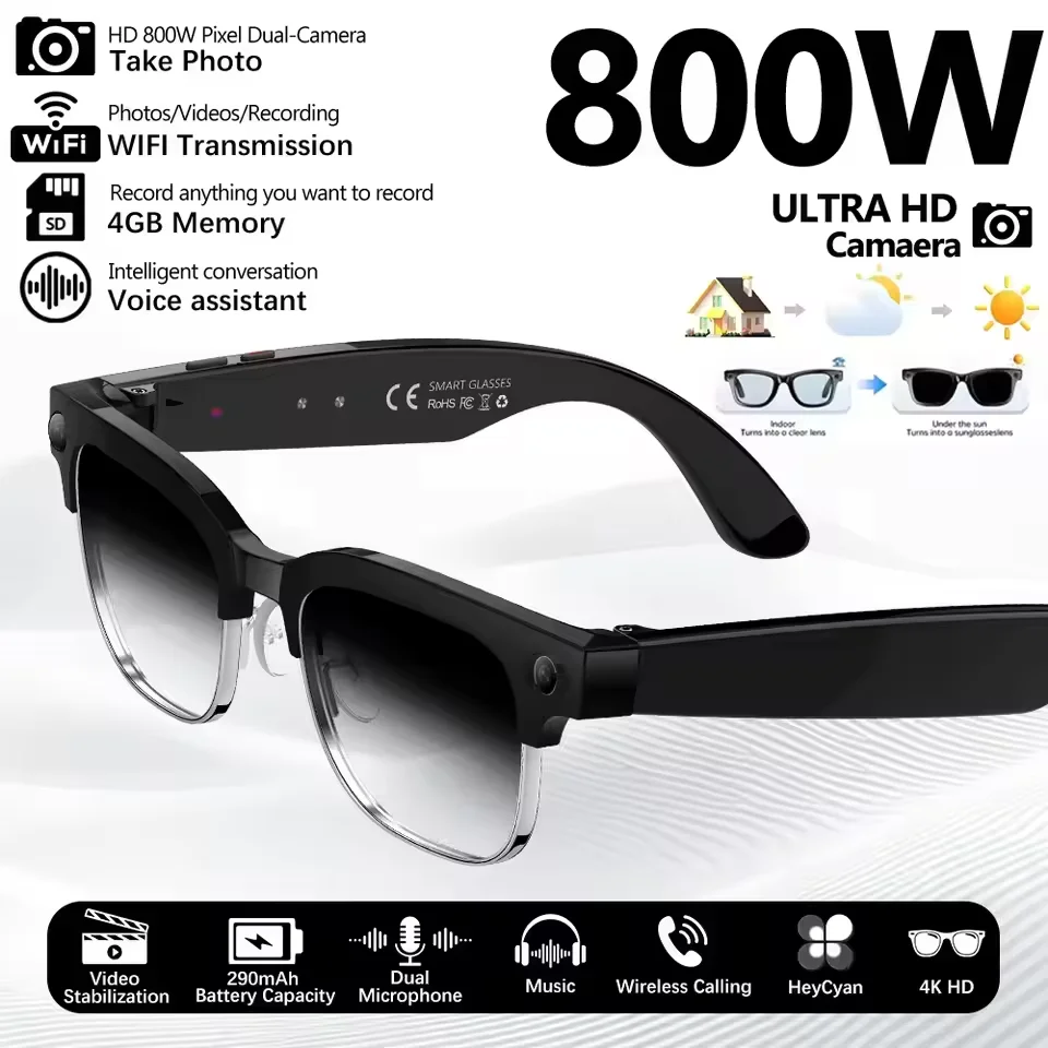 Wereldpremière 2026 4K HD Camera AI Smart Glasses 800W Pixel Camera 1080P Video AI Fotoherkenning Bellen Reizen naar het buitenland Bril