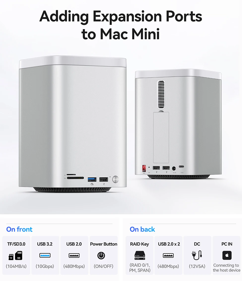 ORICO 2.5/3.5 "HDD Case 10Gbps M2 NVMe SATA SSD Enclosure USB Hub Docking Station RAID DAS Hard Drive Storage Box untuk Mac Mini M4