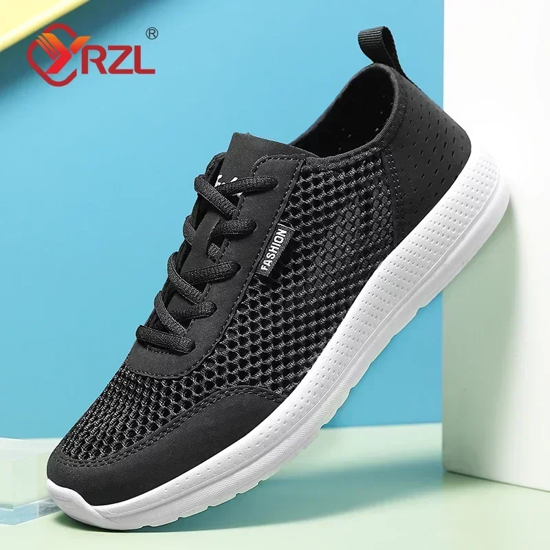 YRZL Sneakers Men Shoes Hollow Mesh Breathable Outdoor Casual Shoes Comfortable Walking Non Slip Big Size Mens Sneakers