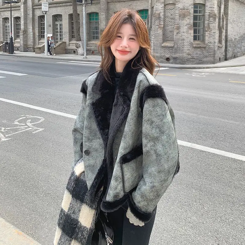 New Large Lapel Fur Integrated Environmentally Friendly Fur Women Autumn Winter Thickened Advanced Sense Loose Retro Fluffy Coat