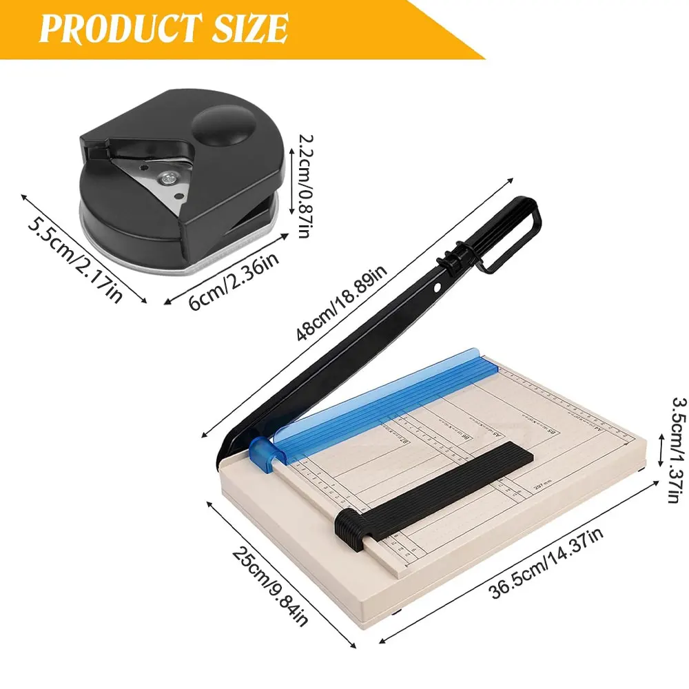 12-Inch A4 Paper Cutter (with Corner Rounder), Cuts 10 Sheets of Paper, Equipped with Safety Guard and Blade Locking Device.