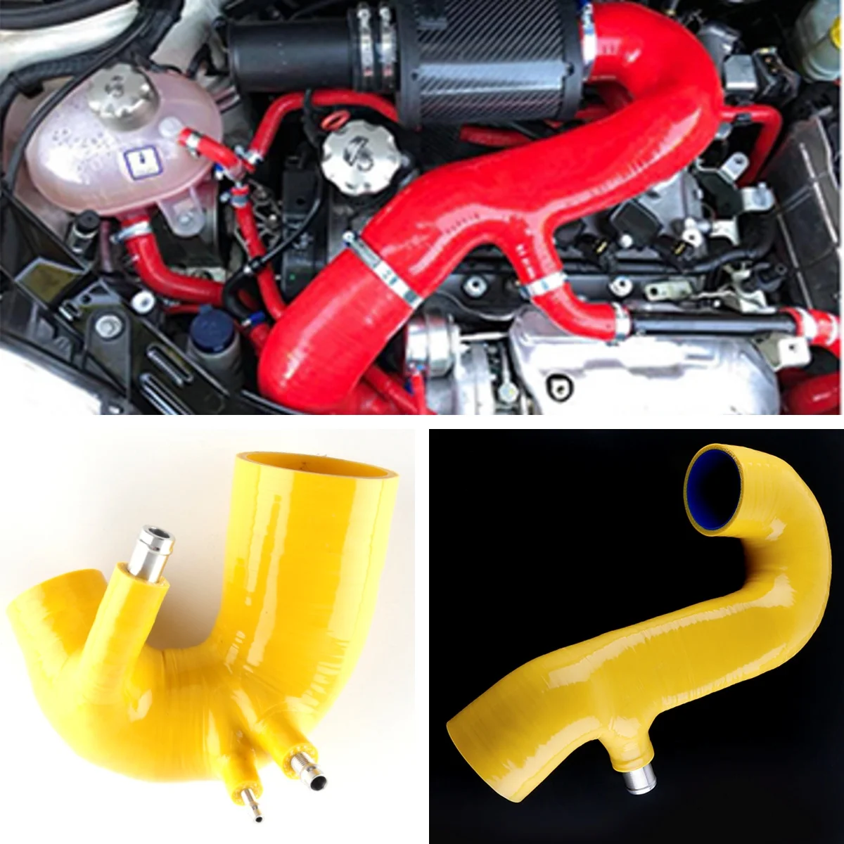 

2PCS Gloss Yellow Silicone Air Inlet Intake Induction Hose Pipe Tube Kit for Fiat Abarth 500 595 695 Garrett Turbo 180PS 180HP