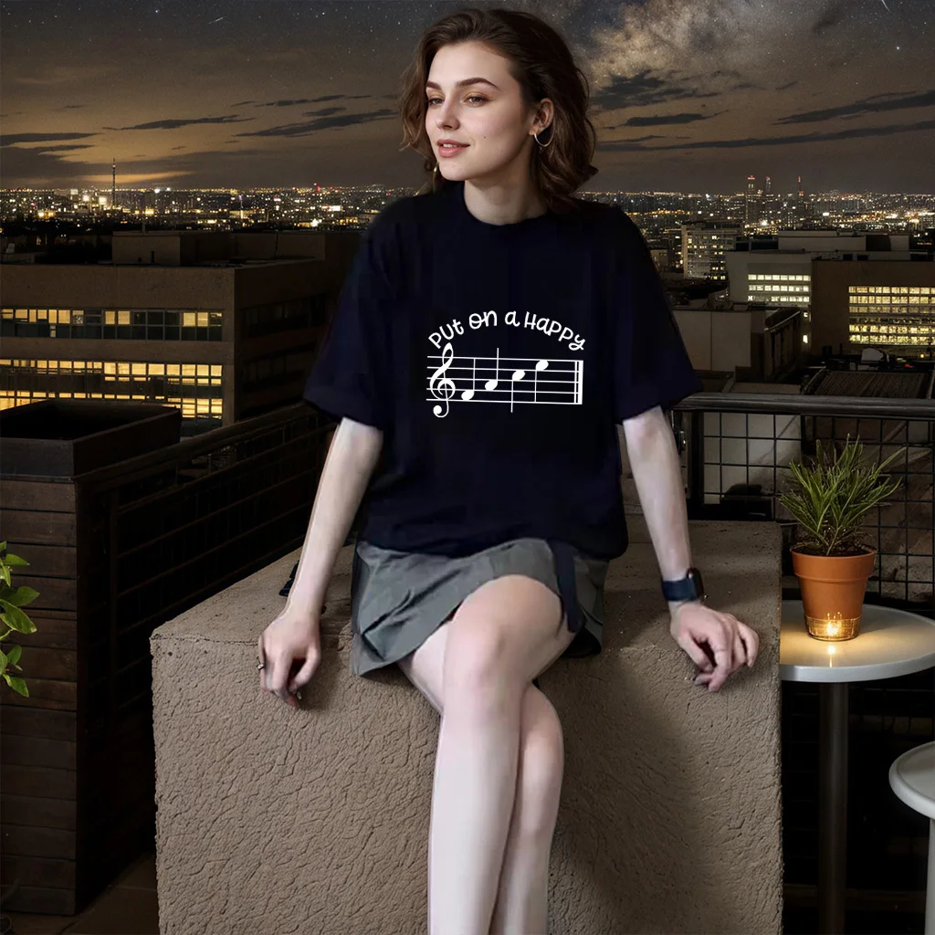 

Футболка с рисунком музыкальной ноты — подарок для любителей музыки — рубашка с надписью «Put on A HaPPy», мужская и женская хлопковая рубашка с короткими рукавами