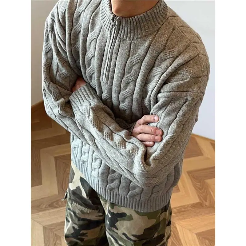 

Свободный женский вязаный свитер на молнии, зимний повседневный трикотаж из пряжи, внутренняя одежда, повседневная модная одежда