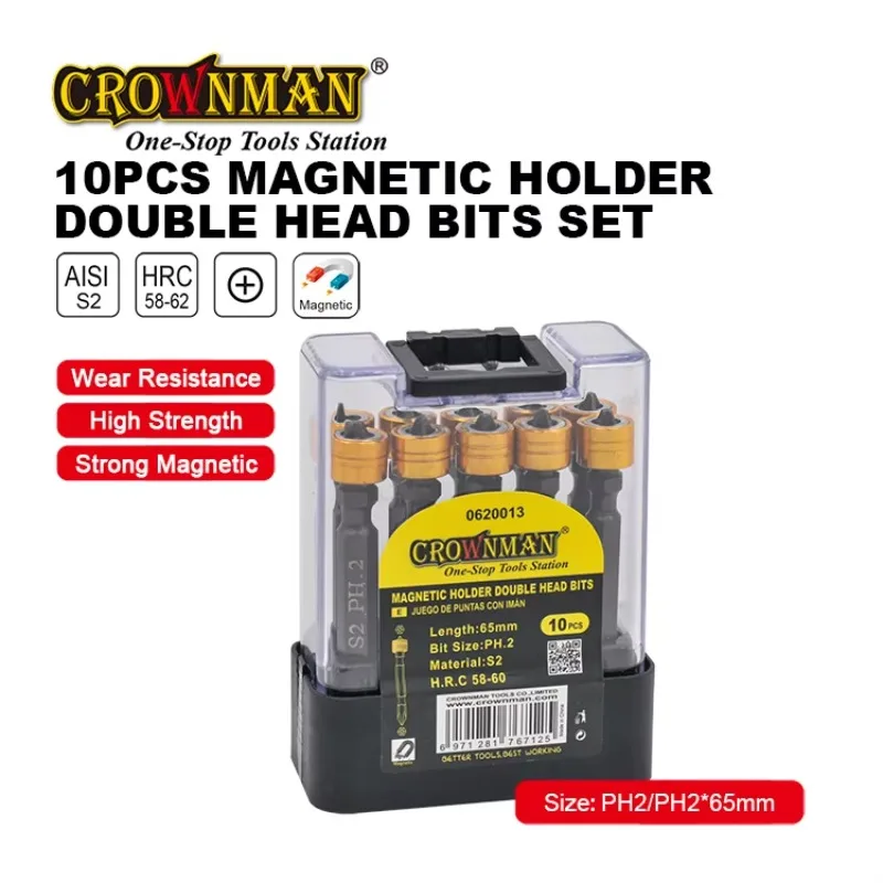 Fastening Tools 10pcs PH2/65mm S2 Magnetic Holder Double Head Screwdriver Bit Set