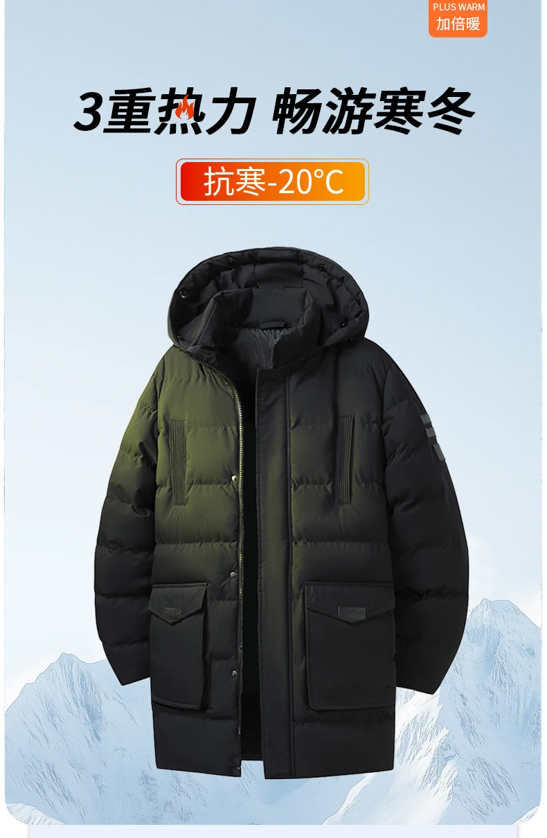 Mens Winter Plus Size Mid Length Cotton Padded Coat New Korean Style Casual Fashion Versatile Warm Loose Fit Outer Top For Male