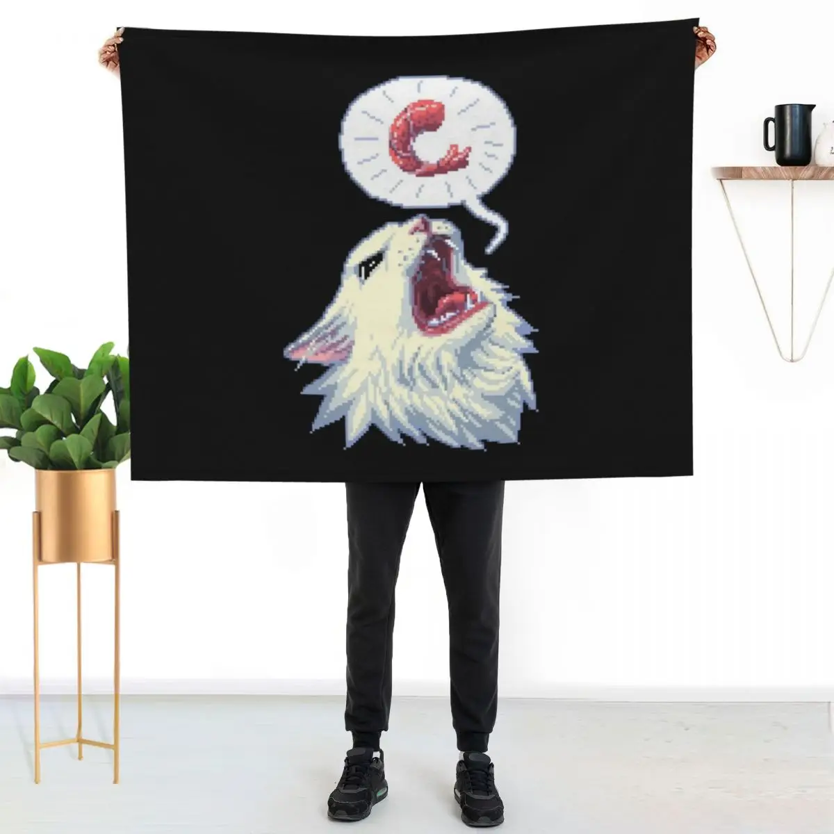 

8-bit Shrimpin' Thurston the cat Throw Blanket Versatile Cozy Throw Blanket for All Occasions
