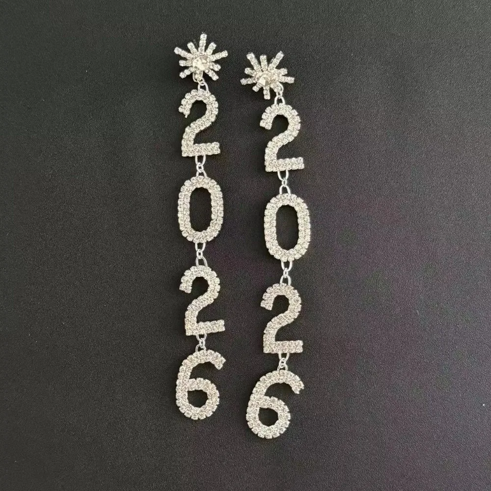 الجمالية 2026 وأقراط مجوهرات قطرة طويلة سنة جديدة سعيدة أقراط لامعة ندفة الثلج كريستال أقراط الحفلات قلادة عيد الميلاد