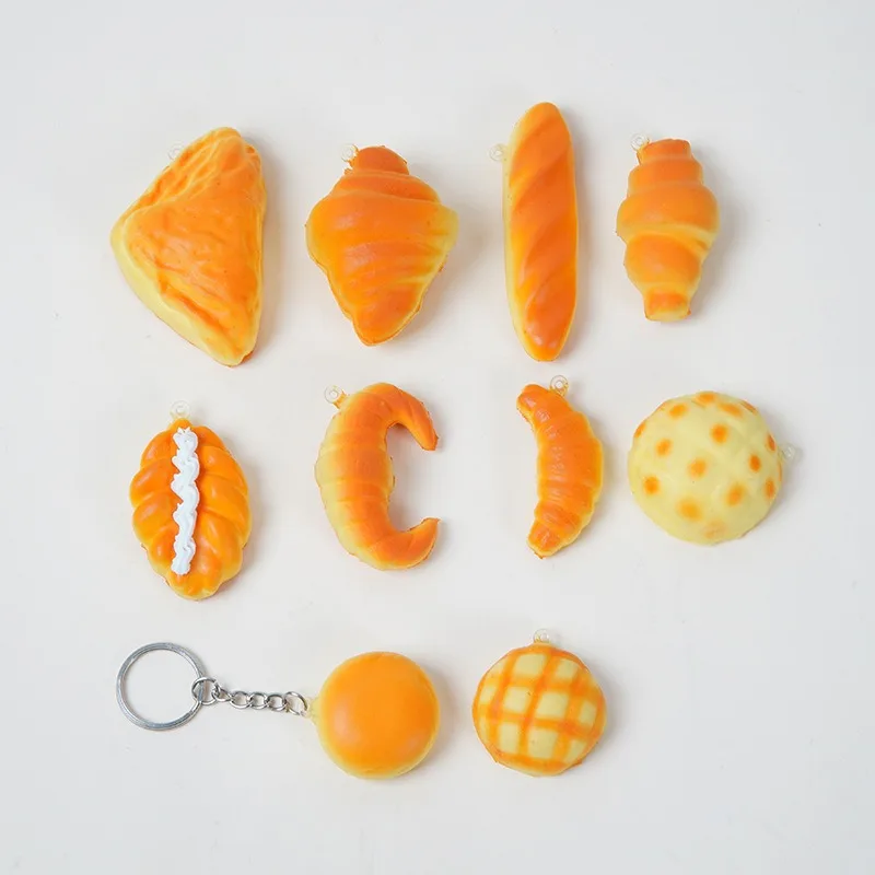 Mini Simulation Bread Stress Relief Toys with Keychain PU Foaming Kneading Decompression Toys Pendant Simulation Bread Ornament