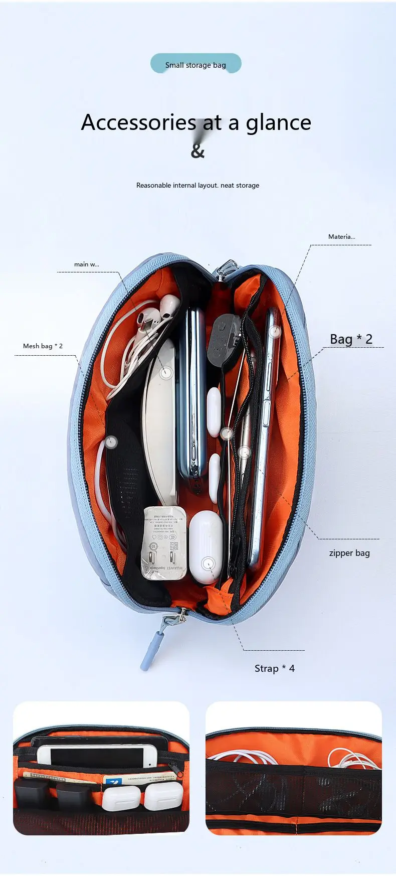 Digitale Gadget-Aufbewahrungstasche Leichter Kabel-Organizer für Powerbank und USB-Ladegerät – Detail 7