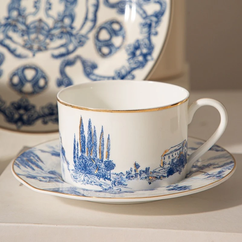 Turkish Style Simple Coffee Cup Saucer Set Gold Rim Ceramic Afternoon Tea Drinkware for Home Kitchen Gift Coffee Cup Set view 5