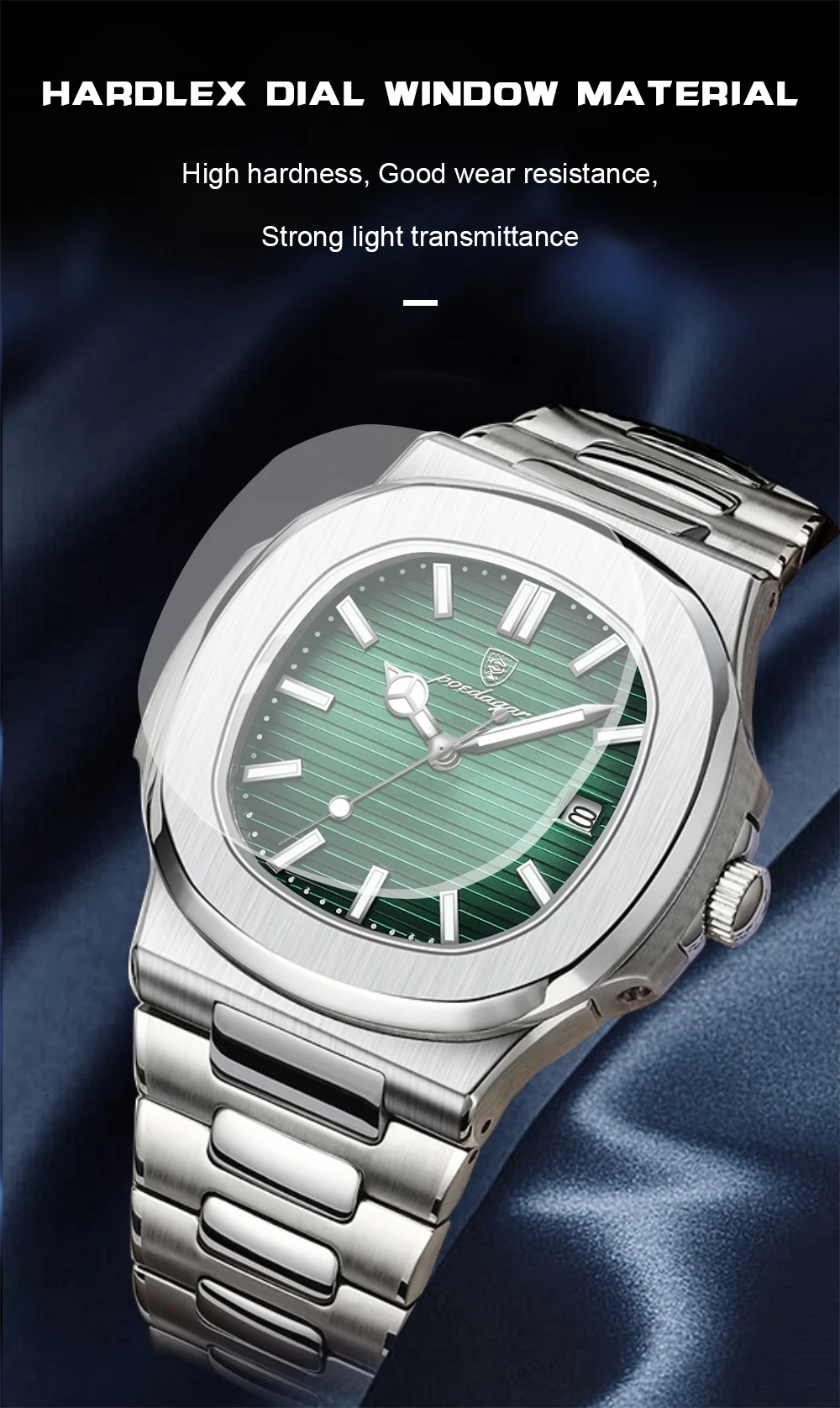 POEDAGAR Original Platz Männer Armbanduhr Datum Wasserdicht Edelstahl Leucht Mann Uhr Mode-Business Quarz herren Uhren – Detail 9