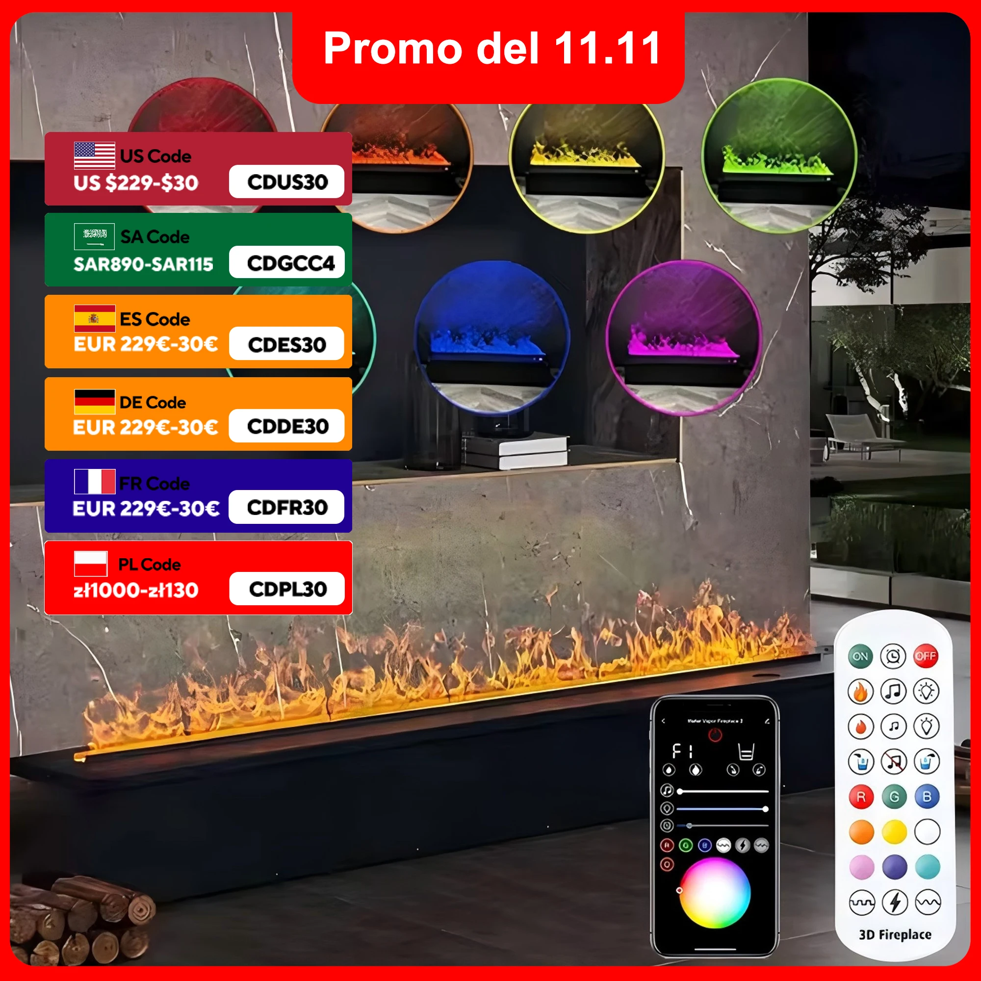 2024 new 3D atomization fireplace simulation fire light embedded decorative floor flame humidifier marble false fire