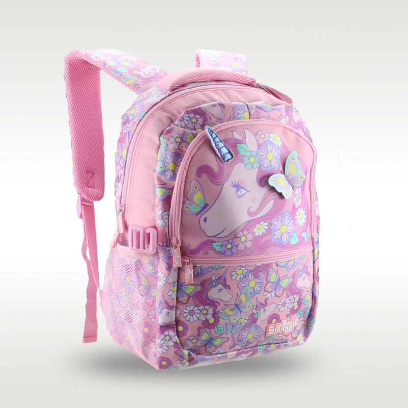 Smiggle Children\'s Schoolbag Girls Shoulder Backpack Pink Butterfly Unicorn Sweet Bag 7-12 Years 16 Inches