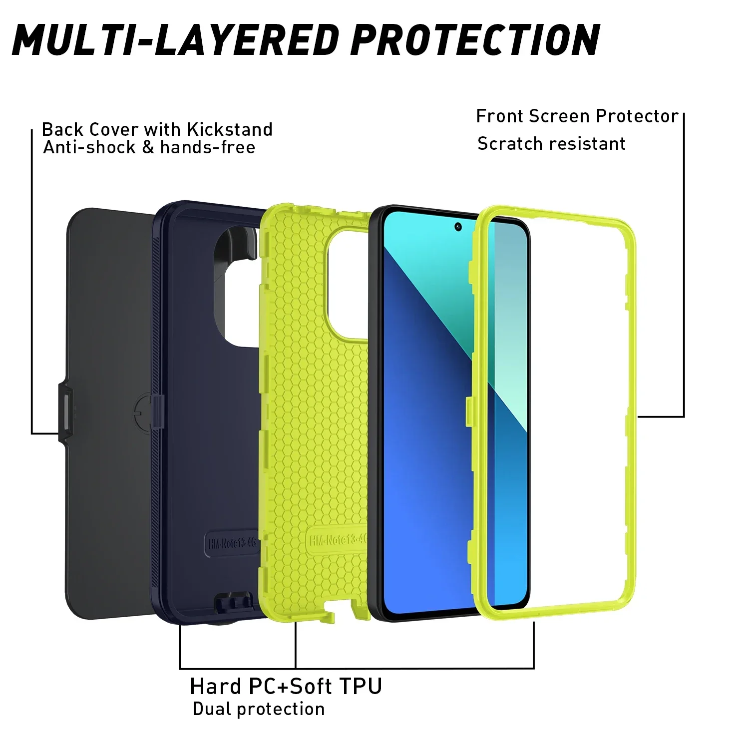 Armadura caso à prova de choque para xiaomi poco x6 m6pro redmi nota 13 pro resistente capa à prova de poeira para redmi nota 13 pro +