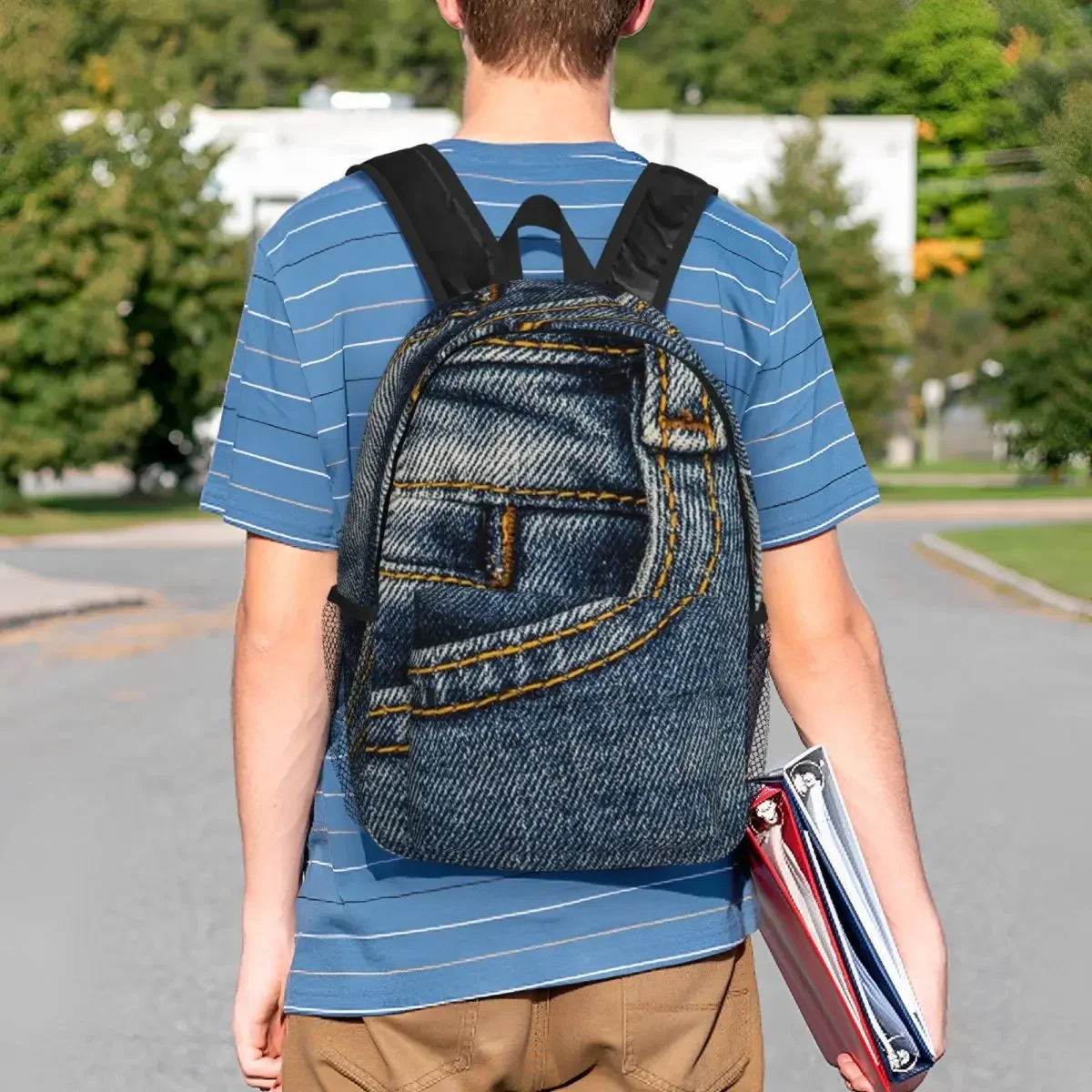 Front Pocket I Love Bluejeans Denim Backpacks Boys Girls Bookbag Cartoon Students School Bags Travel Rucksack Shoulder Bag