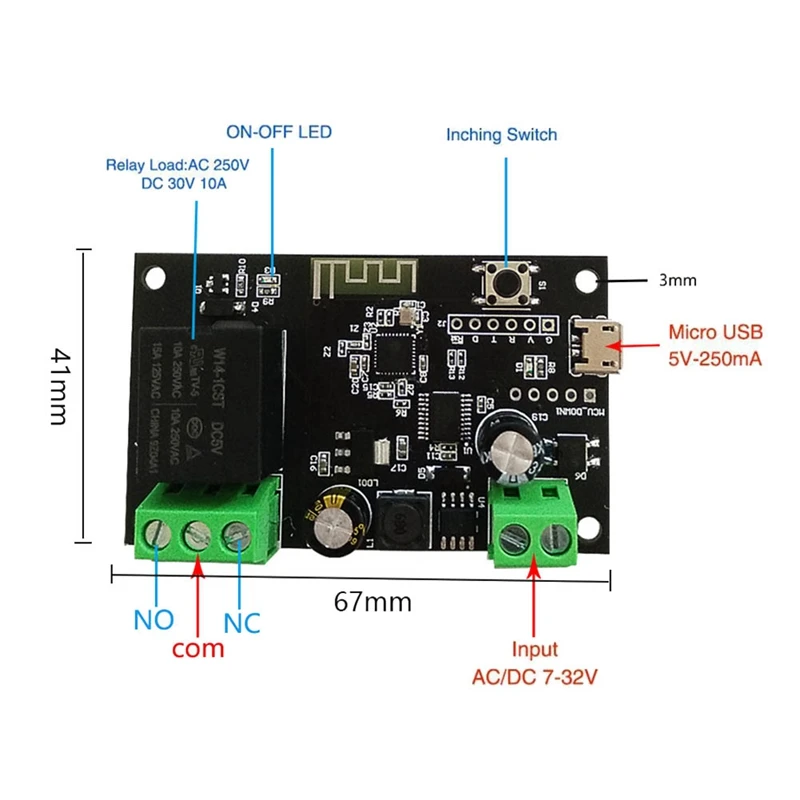 Módulo de relé de bloqueo automático para teléfono móvil, interruptor Wifi de una vía, aplicación de Control remoto por voz, Tuya