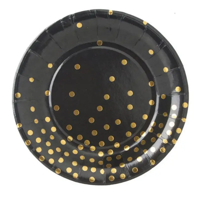 Black Gold Dot Bronzing Paper Disposable Tableware set Paper Party Supplies Birthday Party Wedding Decorations cup plate golden