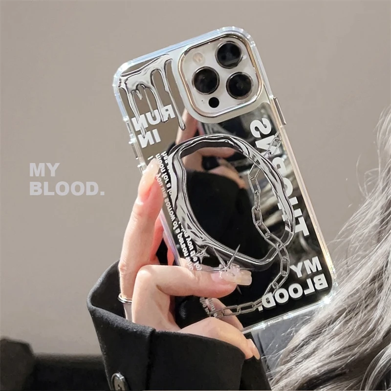 Electroplated Mirror Surface Metallic Feeling Phone Case for Iphone 15 14 13 Pro Max  Paintings Letter Fashion Back Cases Fundas