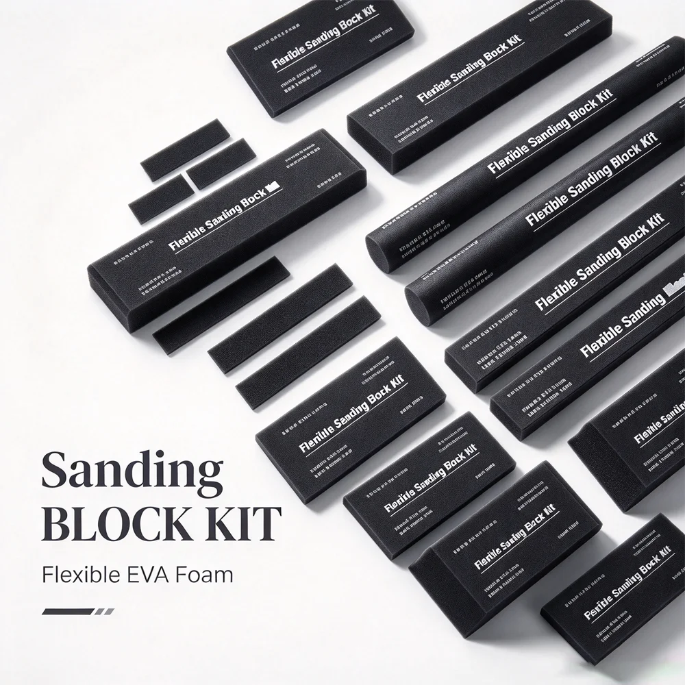 12/18/22Pcs Sanding Block Kit Waterproof EVA Foam Wet or Dry Autobody Hand Sanding Blocks Kit  with 10Pcs Sandpaper/6Pcs Velcro