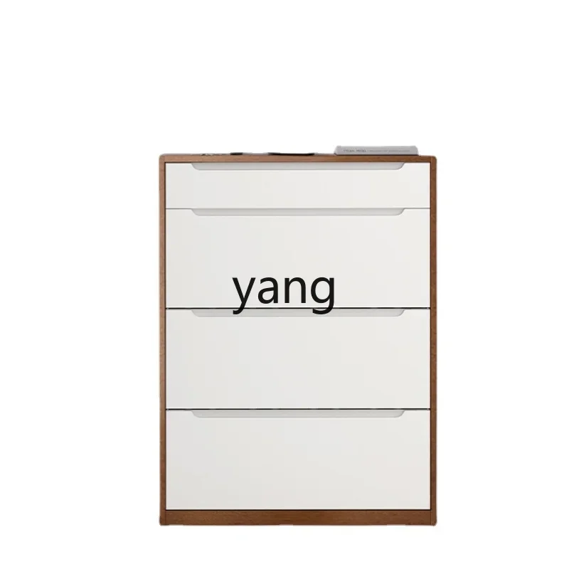 Yhl Solid Wood Tilting Shoe Cabinet Walnut Color Simple Modern Style Passageway Entrance Hallway Mini Shoe Cabinet