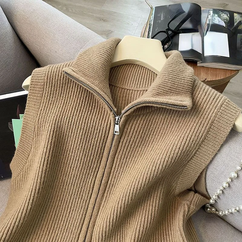 OCEANLOVE Turtleneck Spring Autumn Sweaters Women Tops Solid Zipper Korean Fashion Vests Casual Basics Short Cardigans