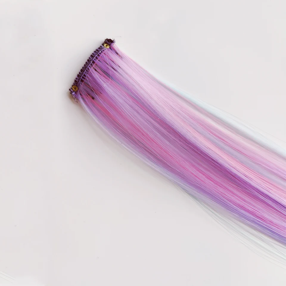 6 Piezas/Set Unicornio Color Arcoíris Clip en Una Pieza Extensión de Cabello Rosa Azul Púrpura Mezcla Color Clip en Accesorios de Cabello Sintético 4