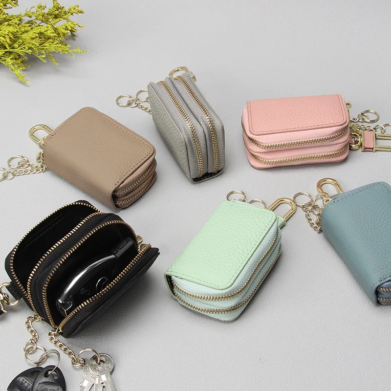 New Arrival Men Genuine Leather Key Bag Key Chain Holder Fashion Home Keys Storage Bag Double Zipper Key Pack Car Bag for Man