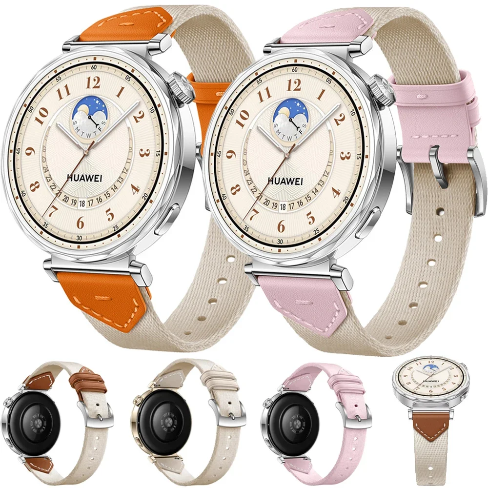 

18mm Official Nylon+Leather Strap For Huawei Watch GT5/4 41mm Women Braided Bracelet Wristband Huawei Watch GT5 Pro 42mm Correa