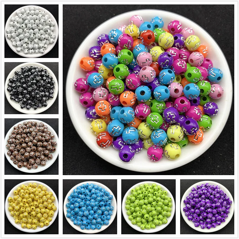 خرز متقاطع ملون من الأكريليك مقاس 8 مم - مجموعة صنع الأساور المصنوعة يدويًا، لوازم الديكور الدينية لإكسسوارات المجوهرات #2