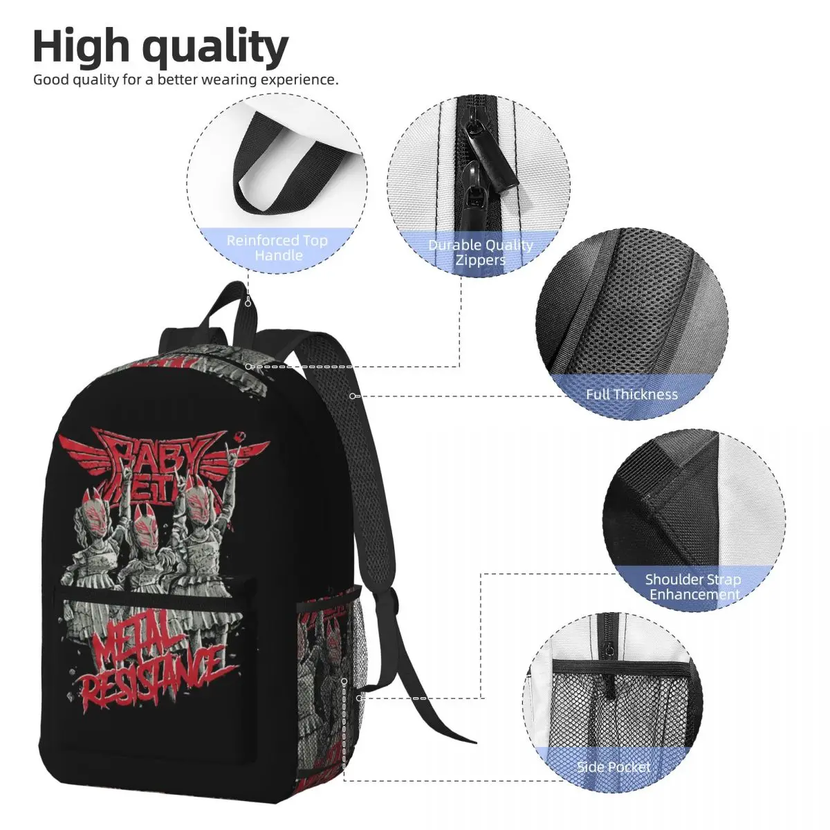Rocket Babymetal Merch Backpack Daypack Large Capacity Boys Girls BookBag School Bag Shoulder Bags for Men Women