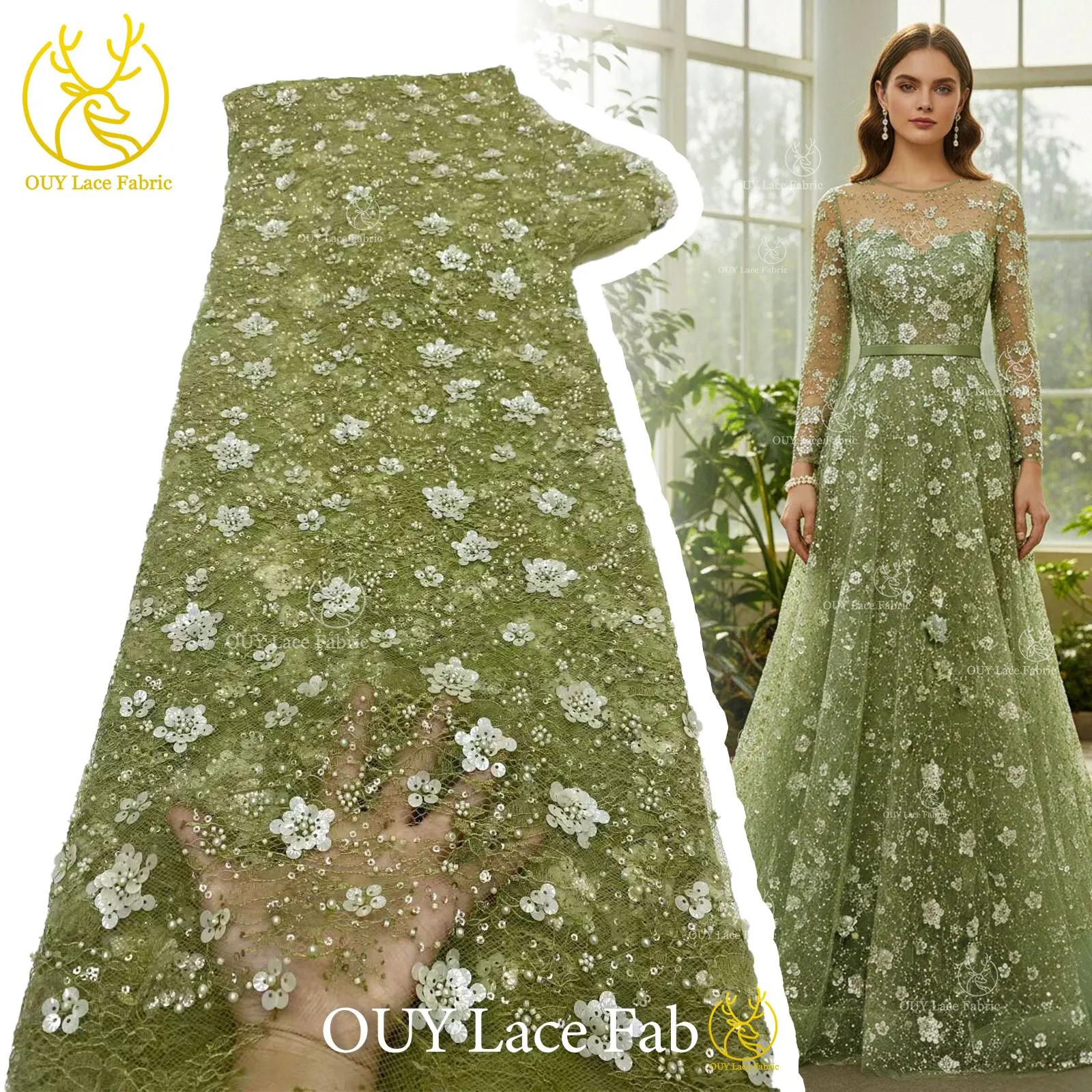 

Gorgeous African 3D Flower Sequins Lace Fabric 2026 High Quality French Nigerian Beaded Lace For Women Evening Dress Sewing