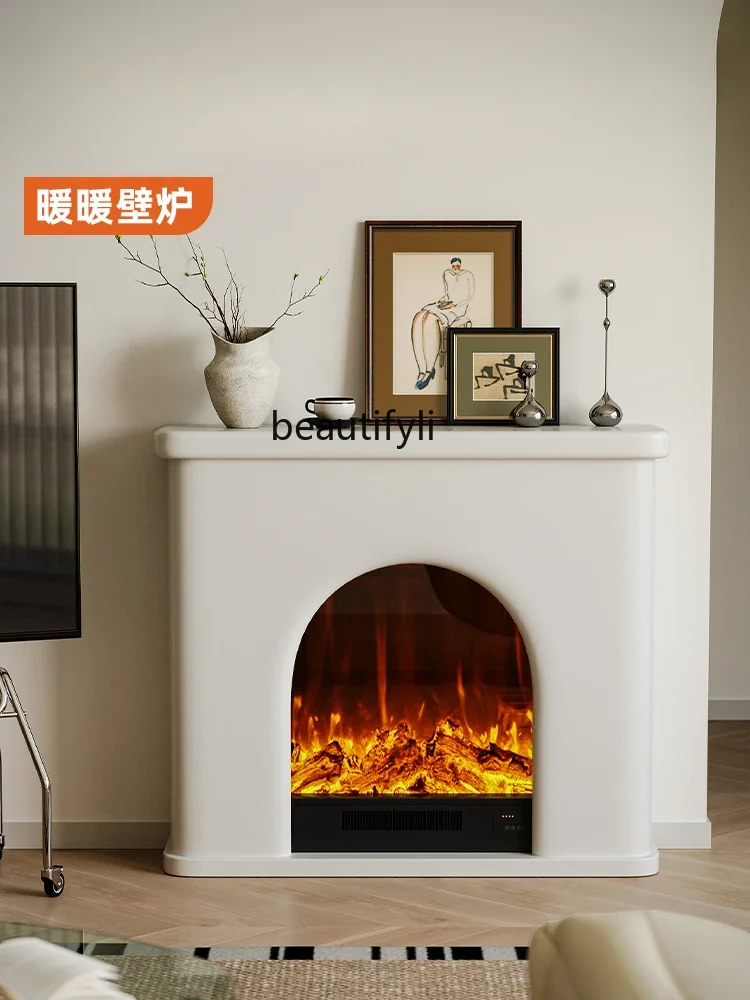 Lower Left French Fireplace Simulation Home Living Room with Light Curio Cabinet American Electronic Heater