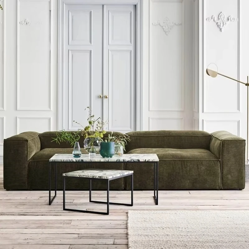 Italian Furniture Corduroy Fabric Sectional Living Room 3 Seater Sofa Modern Nordic Minimalist Bean Bag Indoor Office Sofa Set