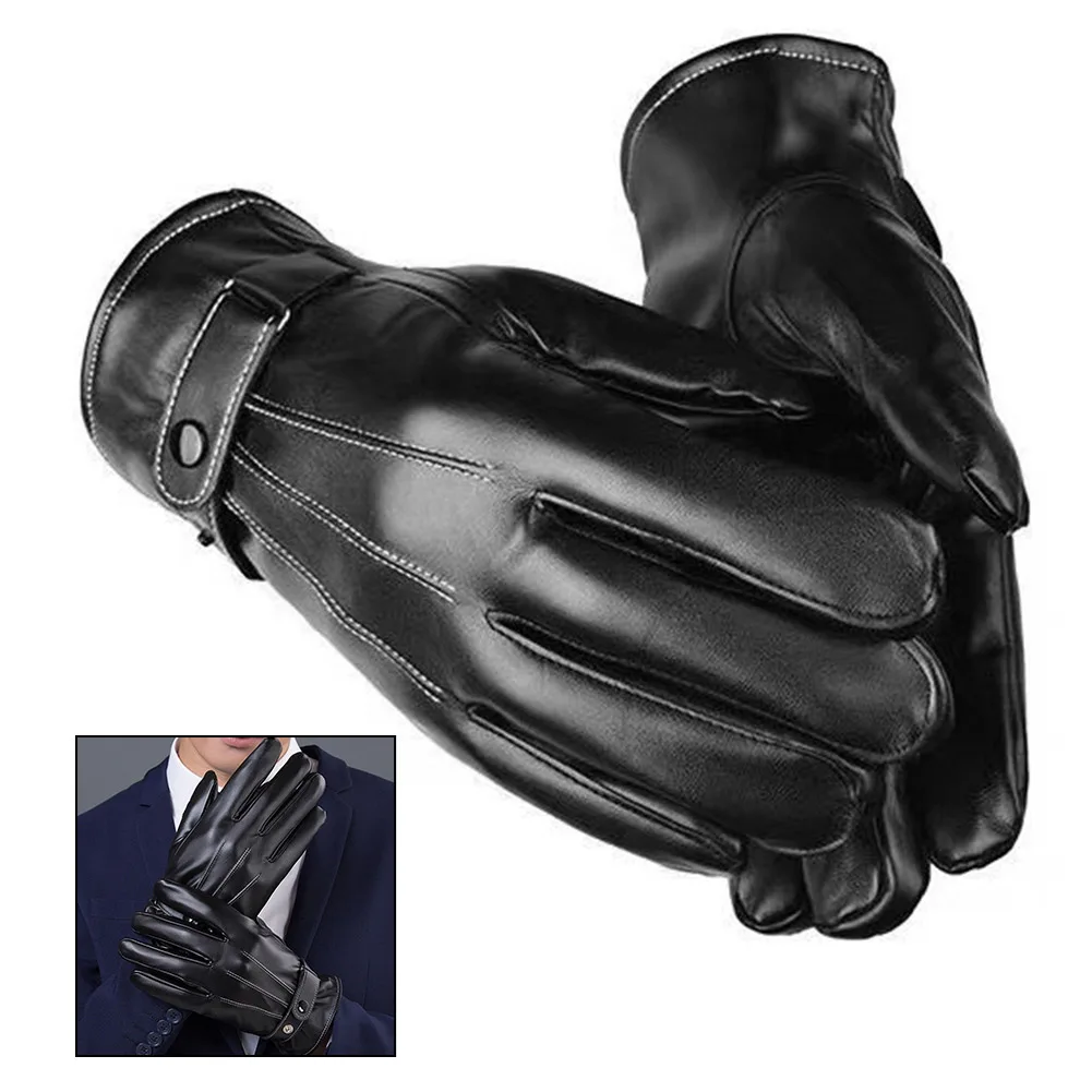 Men Thickened Motorcycle Gloves PU Leather Motorbike Protective Gloves Button Closure for Camping Climbing Hiking Outdoor Sports