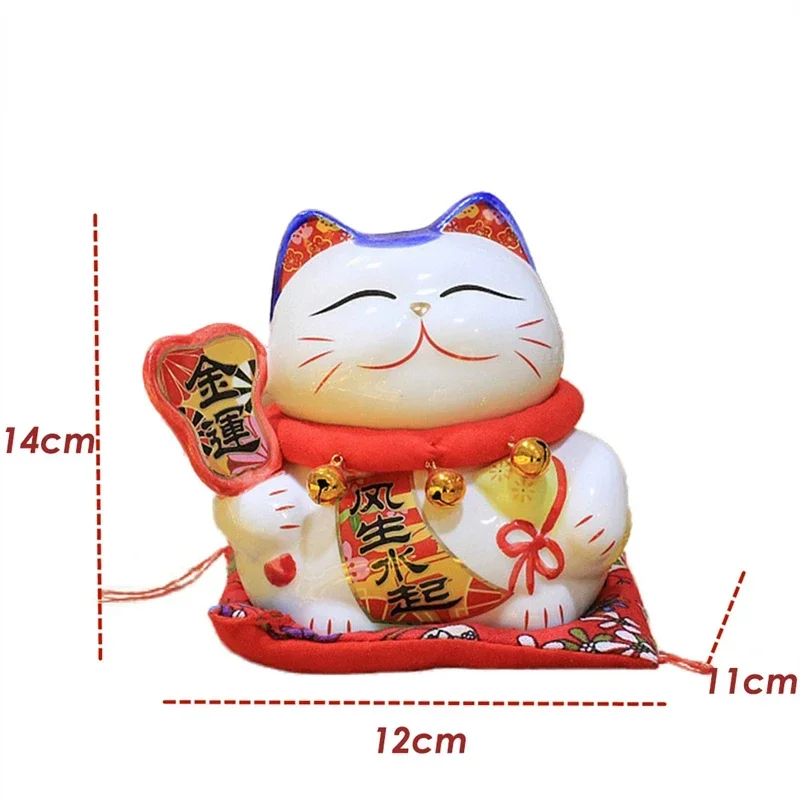 

5.5 Inch Ceramic Maneki Neko Ornament Lucky Fortune Cat Feng Shui Decoration Figurine Piggy Bank Money Box With Placemat