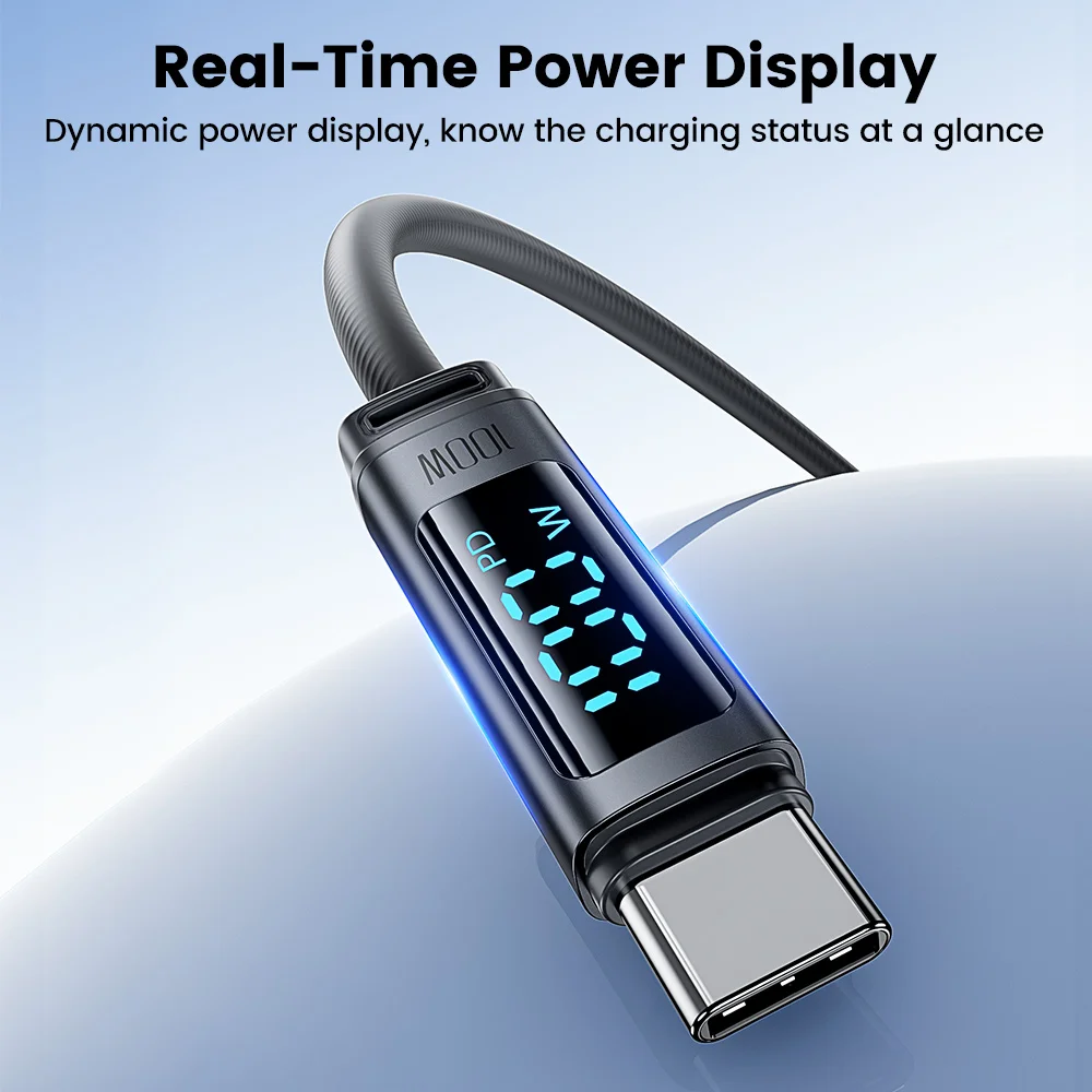 Toocki PD 100W USB C to USB C Cable 60W Type C to Type C Digital Display Soft Silicone Cable Fast Charging for iPhone 17 Samsung