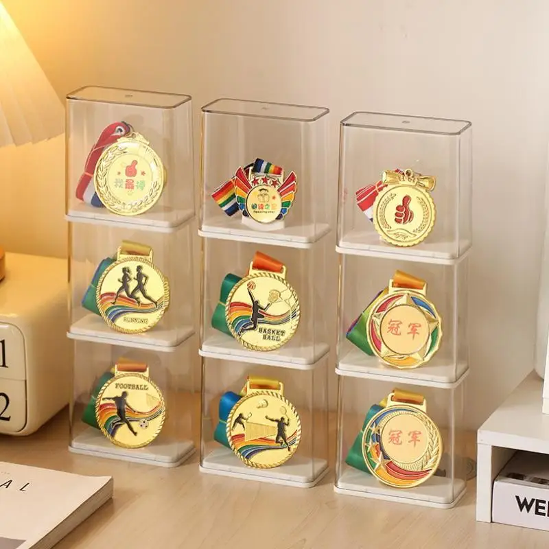 Multi-functional Medal Individual Display Box, Stackable Tabletop Transparent Plastic Visible Rectangular Storage Box