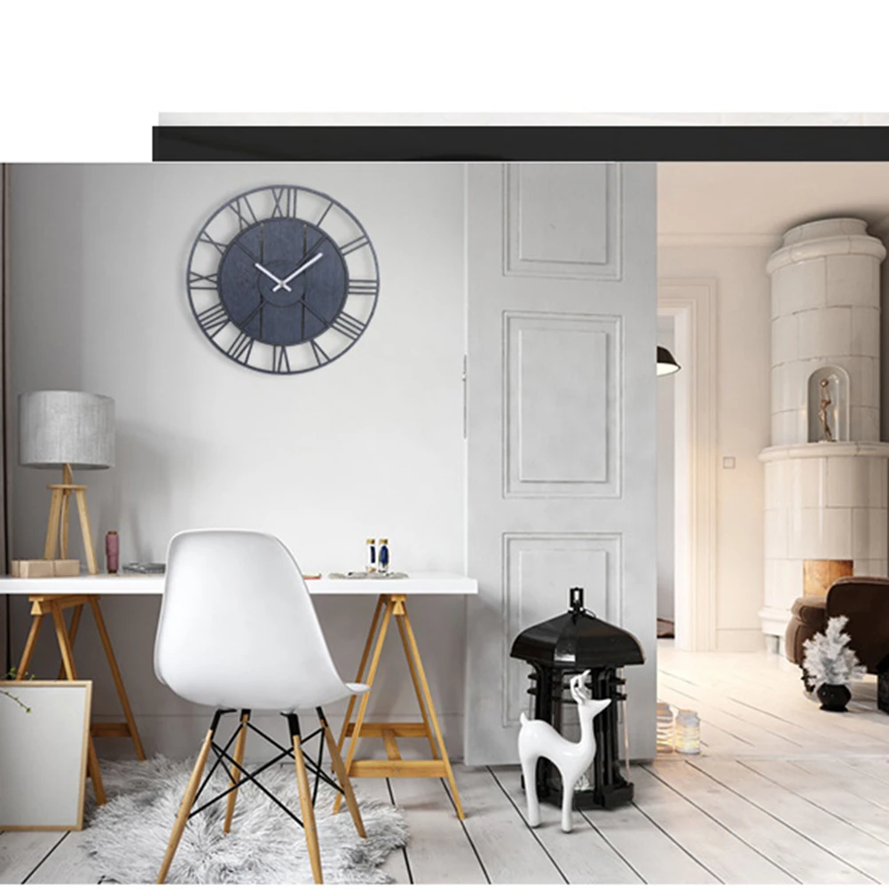 

Roman Numeral Wall Clock 13.7 Inch Wooden Black European Hollowed Out Decorative Vintage Bedroom Living Room Cafe Style