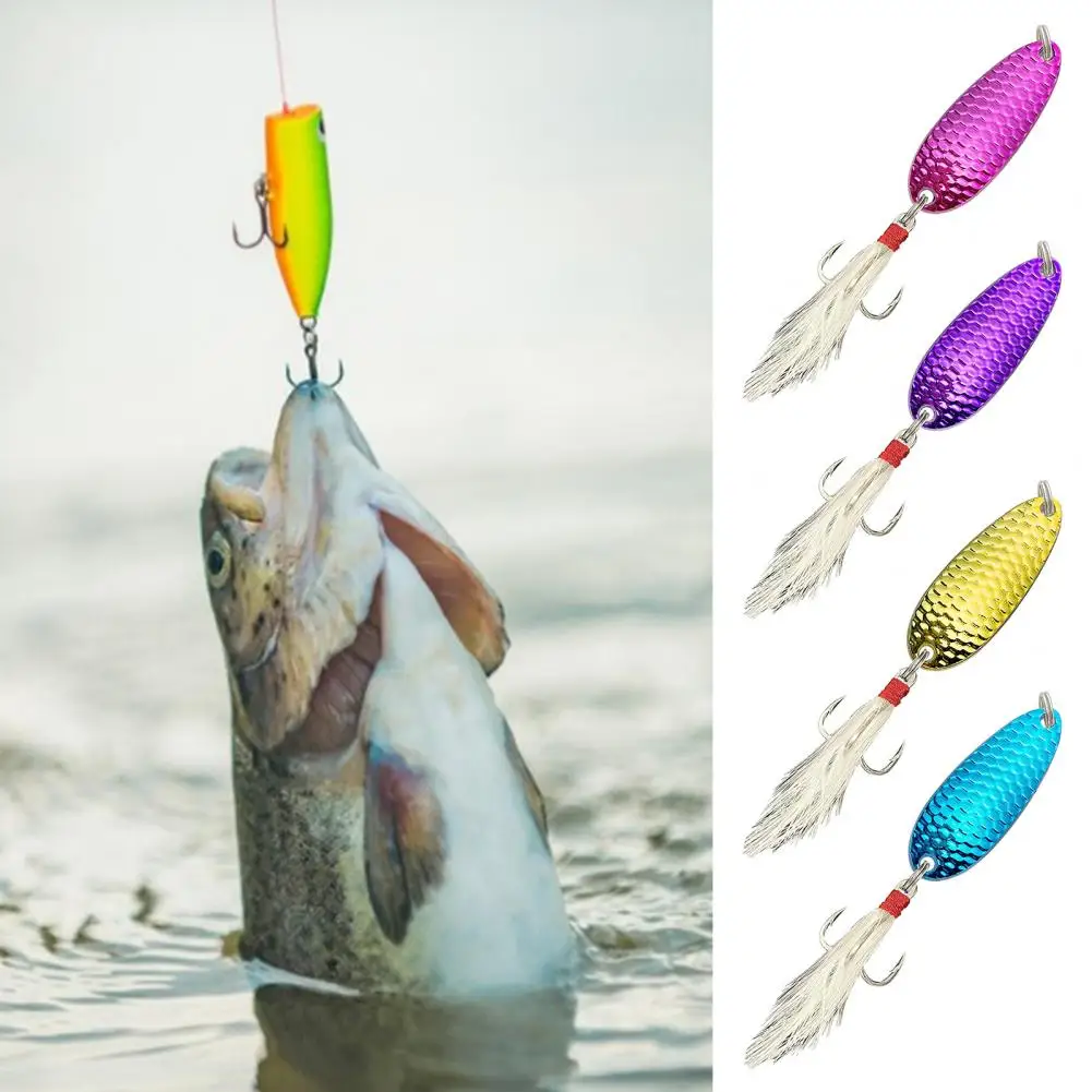 5Pcs Great Angling Baits  with Feather Reusable Fishing Hard Baits  Saltwater Freshwater Blade Bait